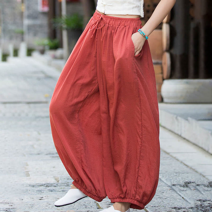 Pantalon d'été en lin uni avec cordon de serrage et poches Buddha Stones - image 32