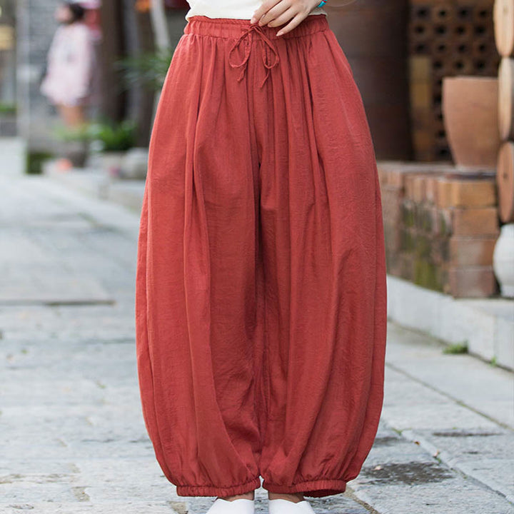 Pantalon d'été en lin uni avec cordon de serrage et poches Buddha Stones - image 34