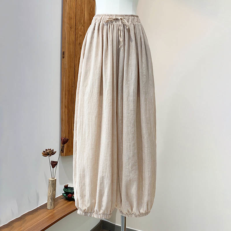 Pantalon d'été en lin uni avec cordon de serrage et poches Buddha Stones - image 18
