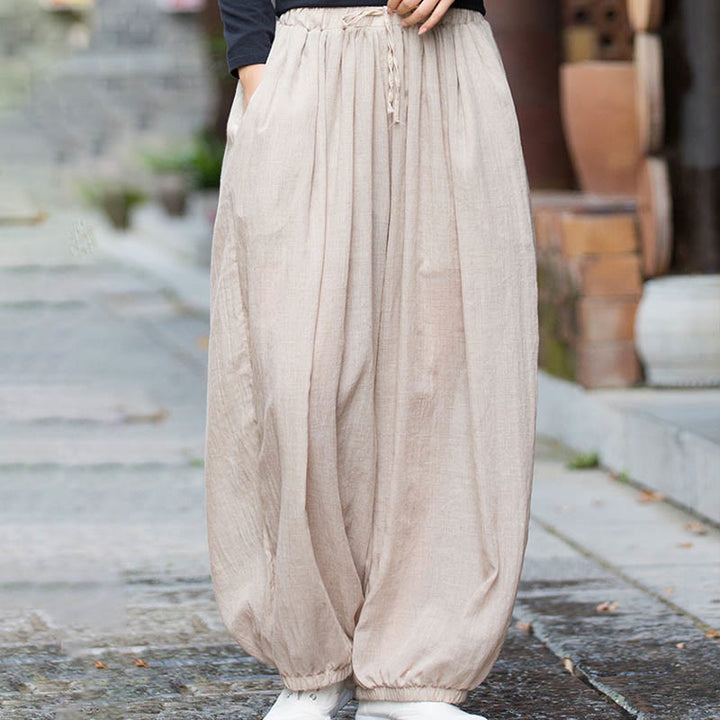 Pantalon d'été en lin uni avec cordon de serrage et poches Buddha Stones - image 17