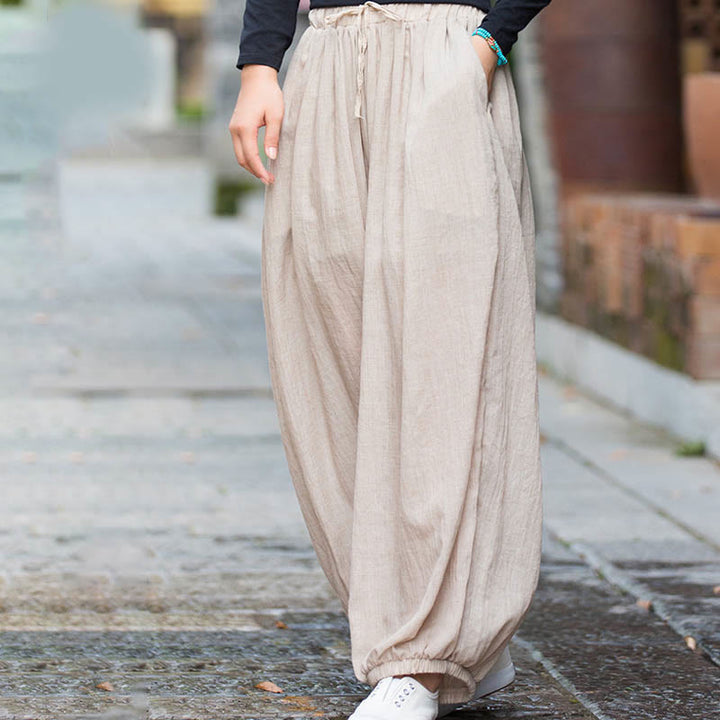Pantalon d'été en lin uni avec cordon de serrage et poches Buddha Stones - image 13