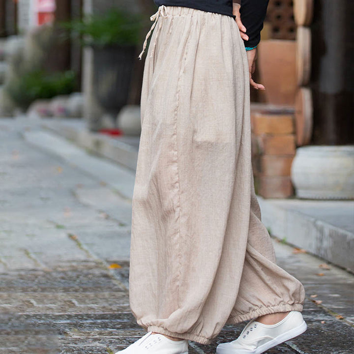 Pantalon d'été en lin uni avec cordon de serrage et poches Buddha Stones - image 15