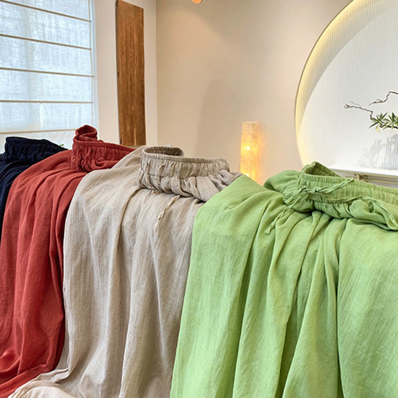 Pantalon d'été en lin uni avec cordon de serrage et poches Buddha Stones - image 36