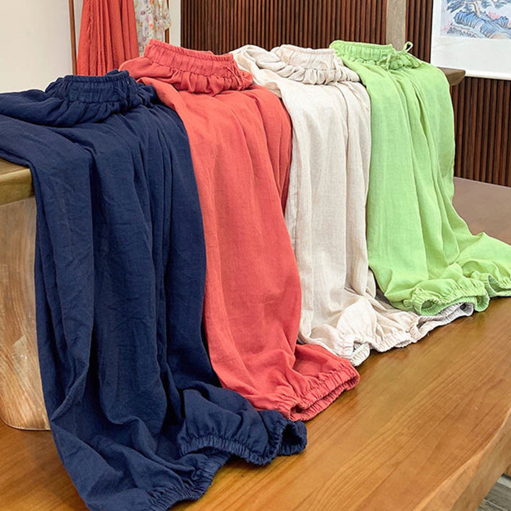 Pantalon d'été en lin uni avec cordon de serrage et poches Buddha Stones - image 37