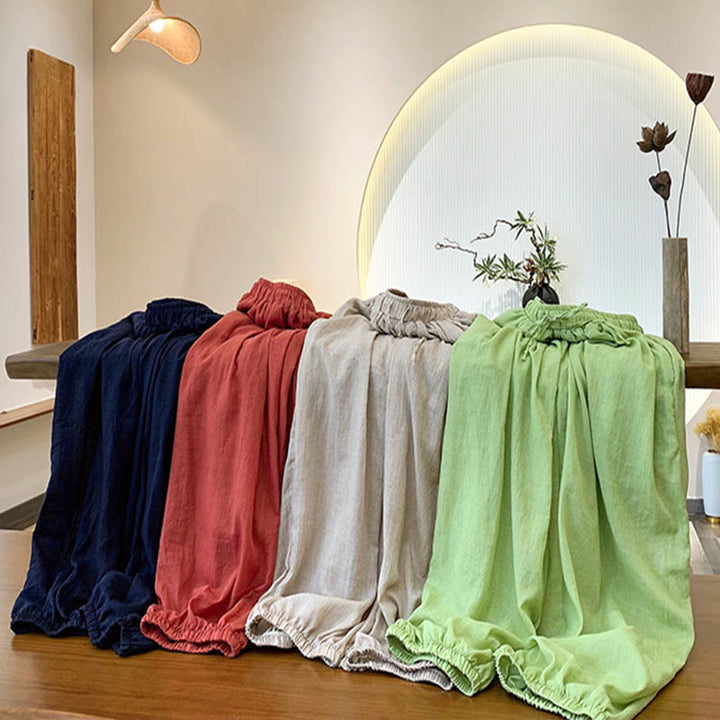 Pantalon d'été en lin uni avec cordon de serrage et poches Buddha Stones - image 2