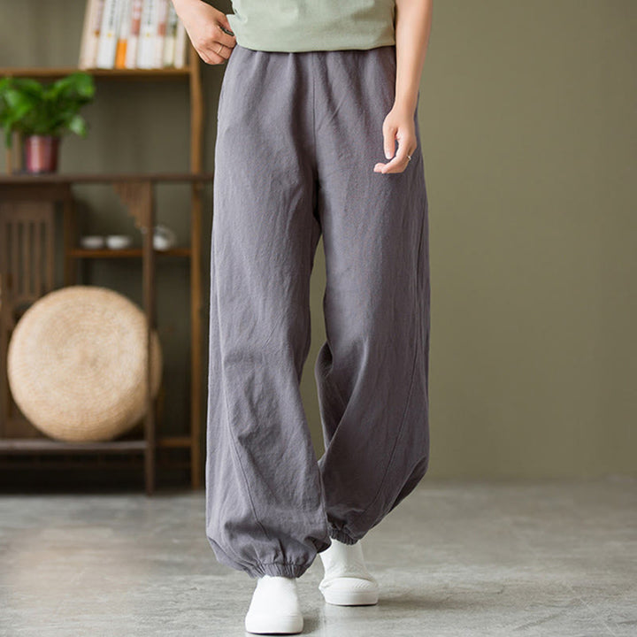 Pantalon uni en lin et coton ramie avec poches Buddha Stones - Gris foncé - US4，UK/AU8，EU36 (L) - image 0