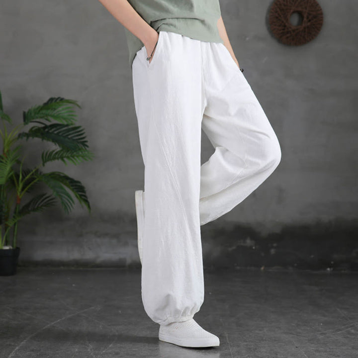 Pantalon uni en lin et coton ramie avec poches Buddha Stones - Blanc - US4，UK/AU8，EU36 (L) - image 24