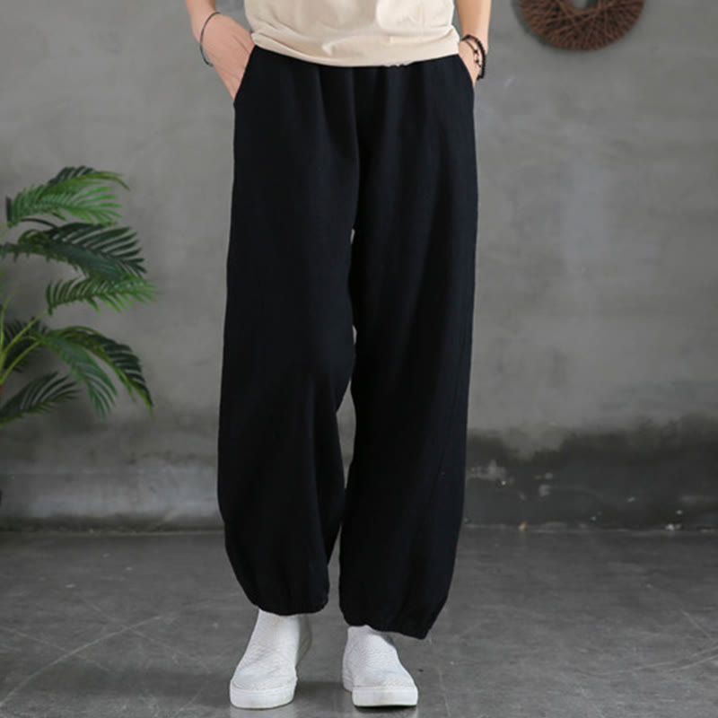 Pantalon uni en lin et coton ramie avec poches Buddha Stones - Noir - US4，UK/AU8，EU36 (L) - image 35