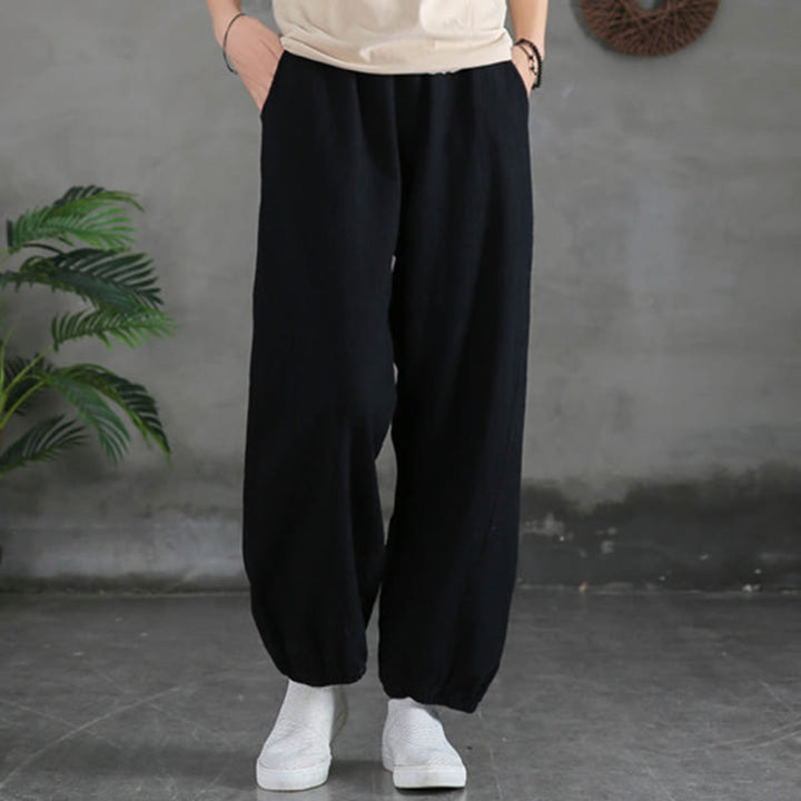 Pantalon uni en lin et coton ramie avec poches Buddha Stones - Noir - US4，UK/AU8，EU36 (L) - image 35
