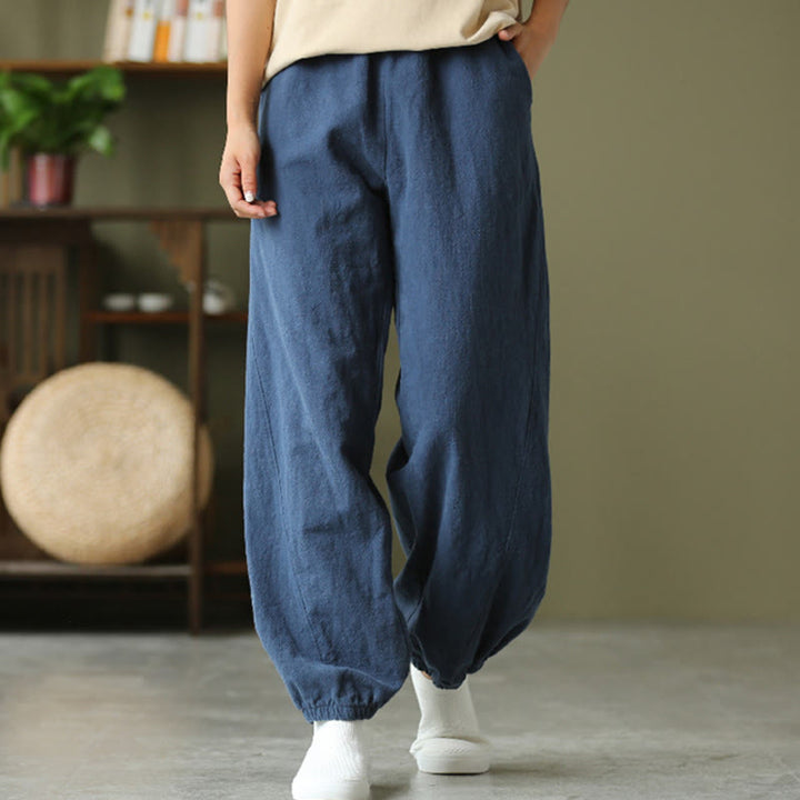 Pantalon uni en lin et coton ramie avec poches Buddha Stones - Bleu acier - US4，UK/AU8，EU36 (L) - image 42