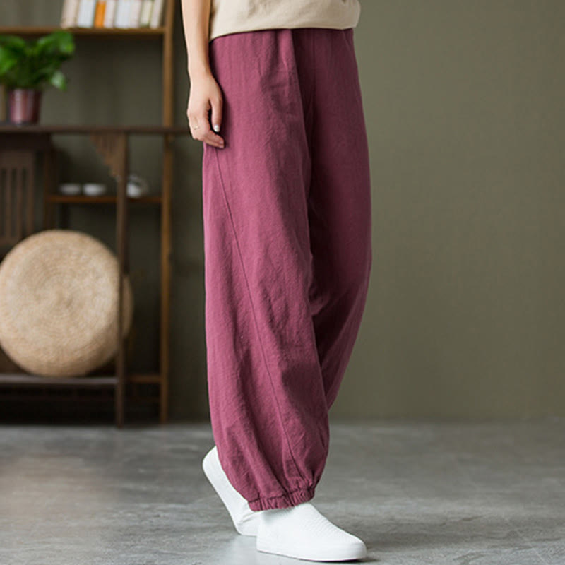 Pantalon uni en lin et coton ramie avec poches Buddha Stones - Violet pâle Rouge - US4，UK/AU8，EU36 (L) - image 49