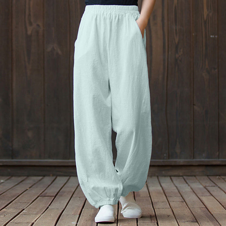 Pantalon uni en lin et coton ramie avec poches Buddha Stones - Crème à la menthe - US4，UK/AU8，EU36 (L) - image 59