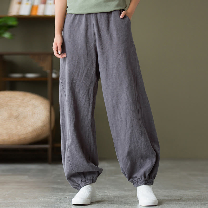 Pantalon uni en lin et coton ramie avec poches Buddha Stones - image 2