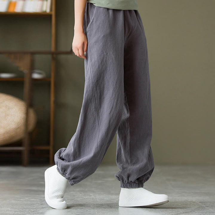 Pantalon uni en lin et coton ramie avec poches Buddha Stones - image 3