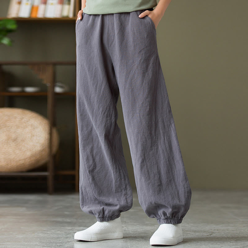 Pantalon uni en lin et coton ramie avec poches Buddha Stones - image 4
