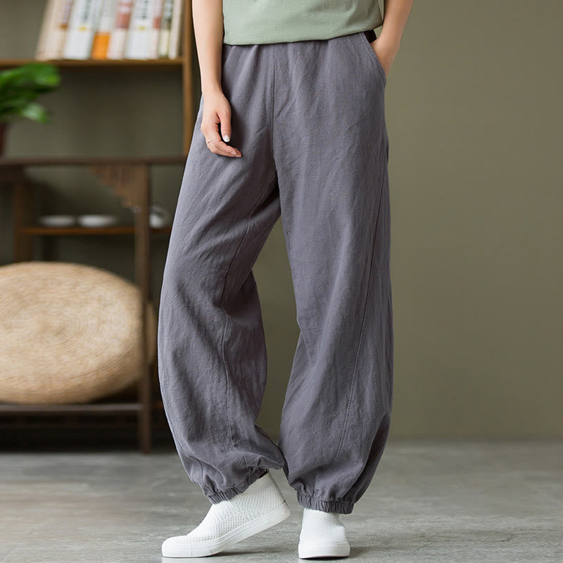 Pantalon uni en lin et coton ramie avec poches Buddha Stones - image 5