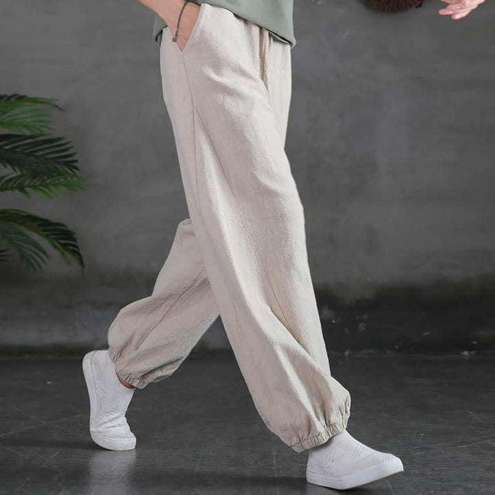 Pantalon uni en lin et coton ramie avec poches Buddha Stones - image 11