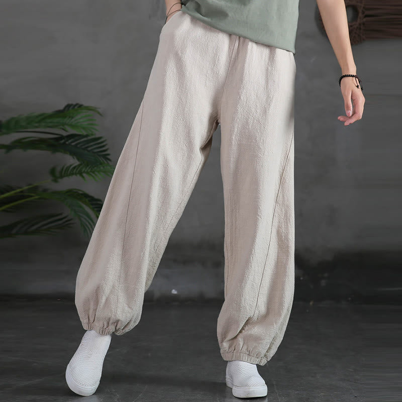 Pantalon uni en lin et coton ramie avec poches Buddha Stones - image 9