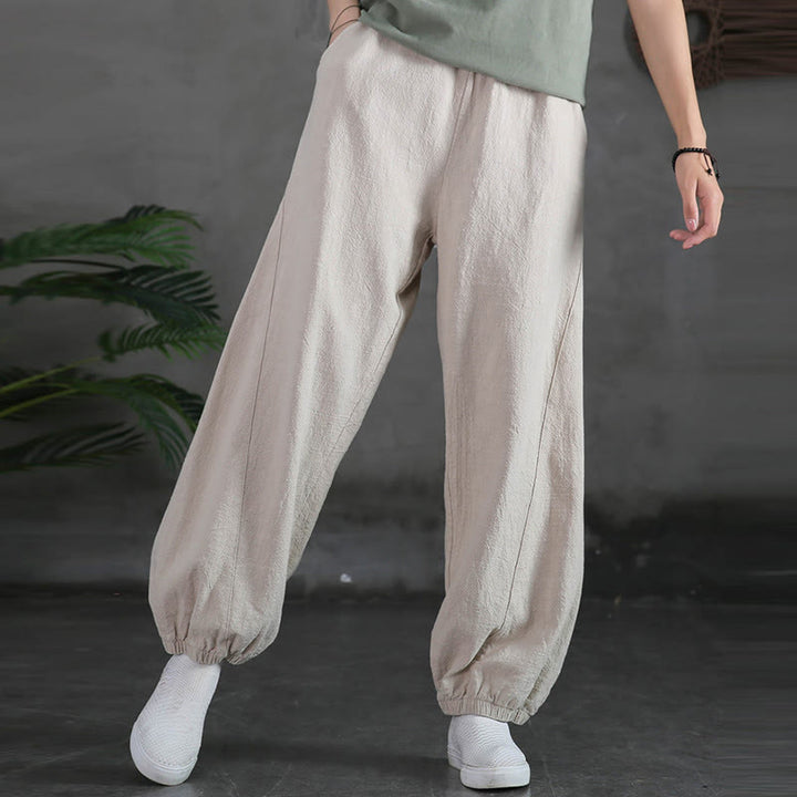 Pantalon uni en lin et coton ramie avec poches Buddha Stones - image 9