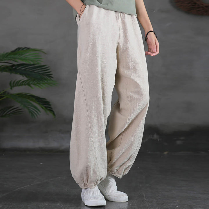 Pantalon uni en lin et coton ramie avec poches Buddha Stones - image 10