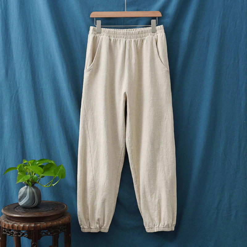 Pantalon uni en lin et coton ramie avec poches Buddha Stones - image 14