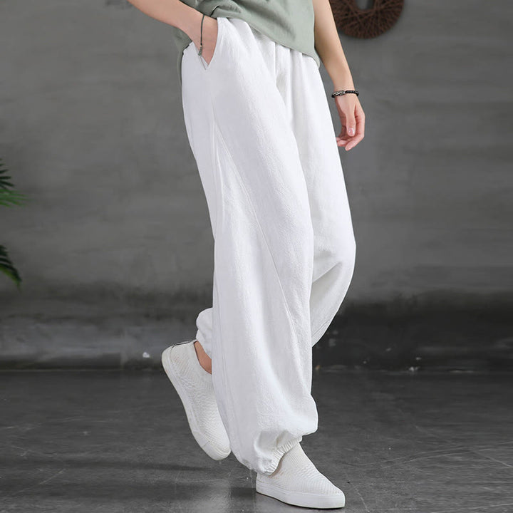 Pantalon uni en lin et coton ramie avec poches Buddha Stones - image 25