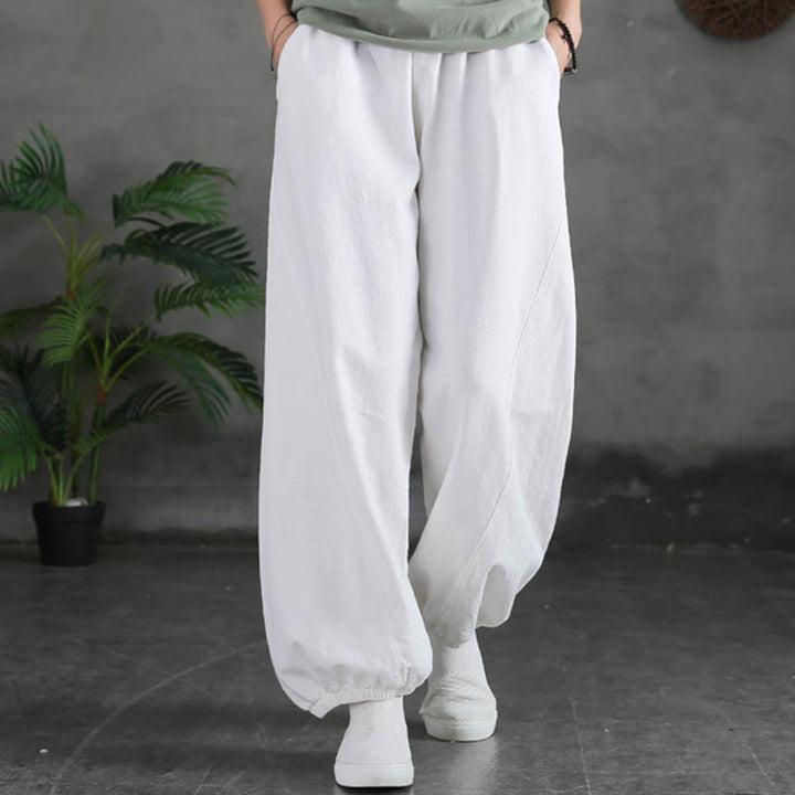 Pantalon pour femme en lin et coton ramie uni couleur Buddha Stones avec poches - image 29