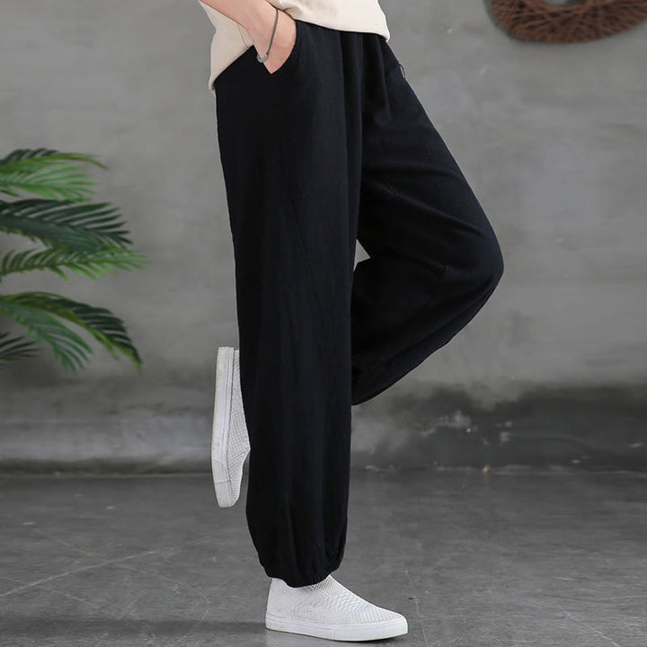 Pantalon uni en lin et coton ramie avec poches Buddha Stones - image 37
