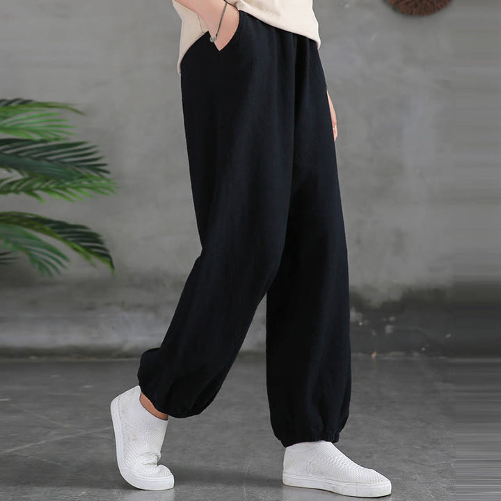 Pantalon pour femme en lin et coton ramie uni couleur Buddha Stones avec poches - image 40