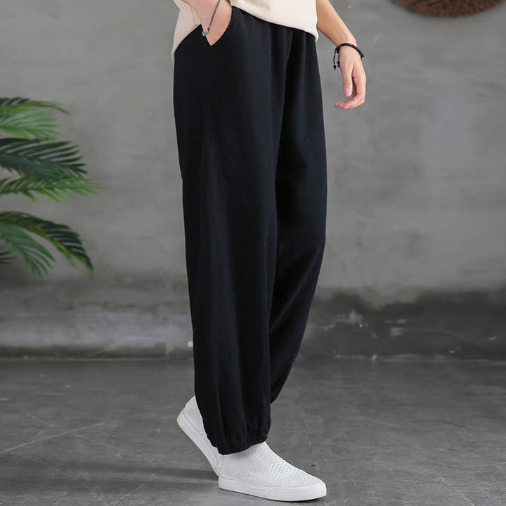 Pantalon pour femme en lin et coton ramie uni couleur Buddha Stones avec poches - image 43