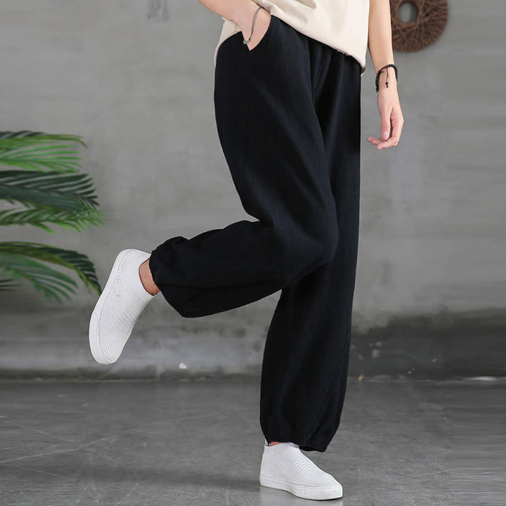 Pantalon pour femme en lin et coton ramie uni couleur Buddha Stones avec poches - image 44