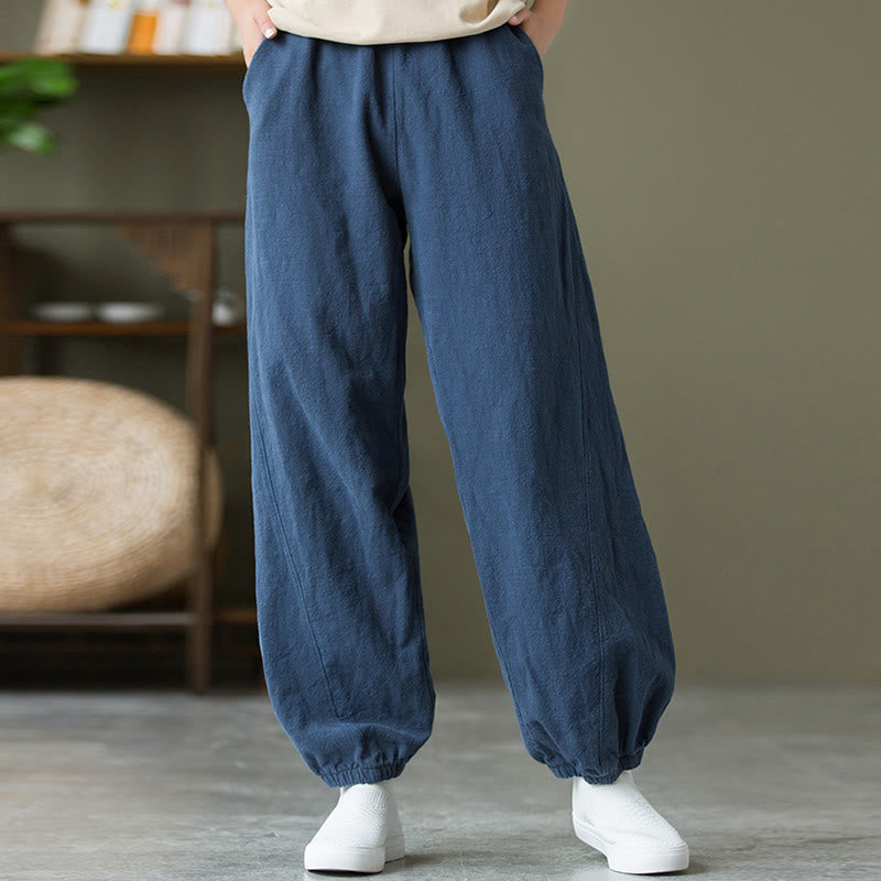 Pantalon uni en lin et coton ramie avec poches Buddha Stones - image 45