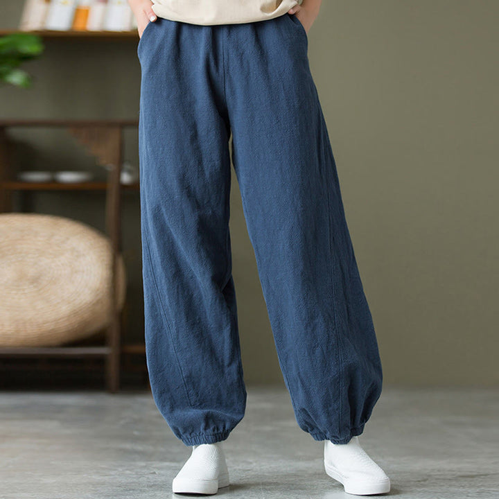 Pantalon uni en lin et coton ramie avec poches Buddha Stones - image 45