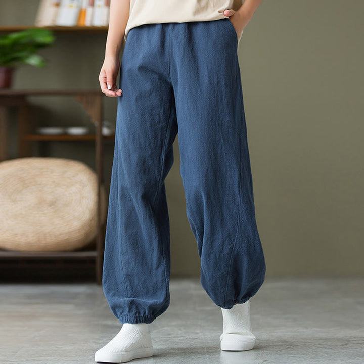 Pantalon uni en lin et coton ramie avec poches Buddha Stones - image 46