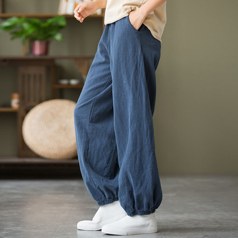 Pantalon uni en lin et coton ramie avec poches Buddha Stones - image 43