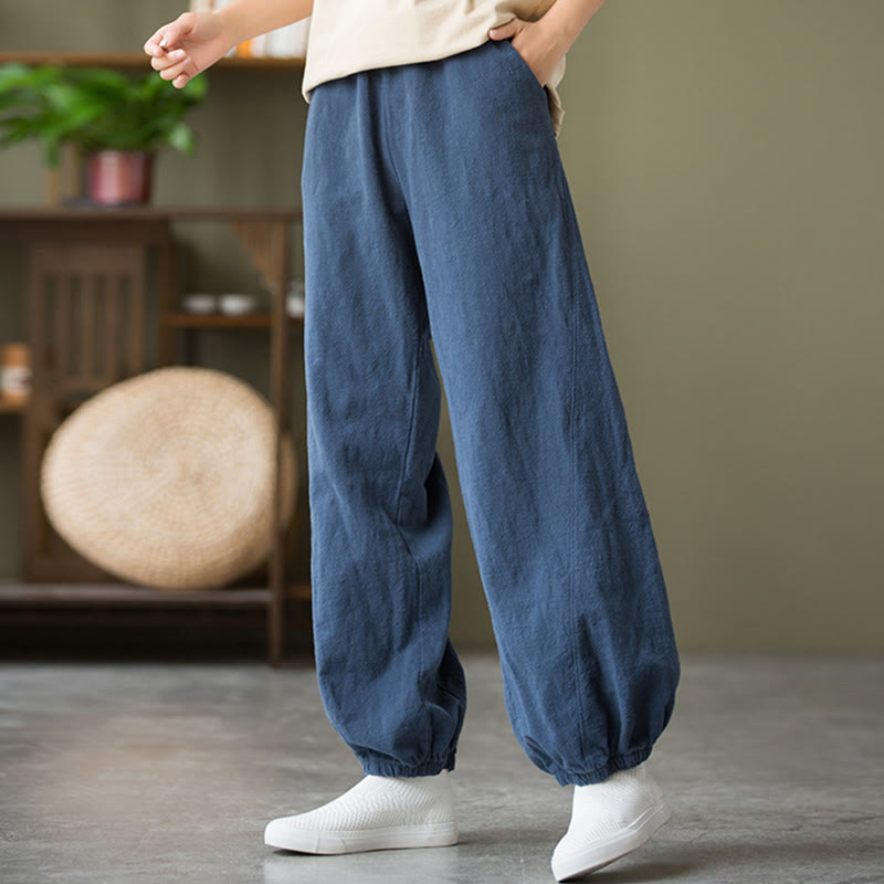 Pantalon uni en lin et coton ramie avec poches Buddha Stones - image 44