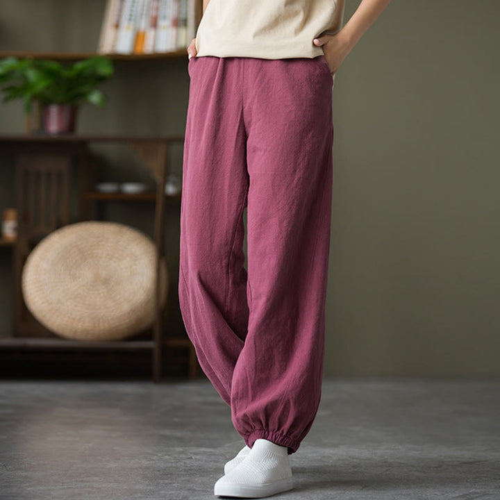 Pantalon uni en lin et coton ramie avec poches Buddha Stones - image 50