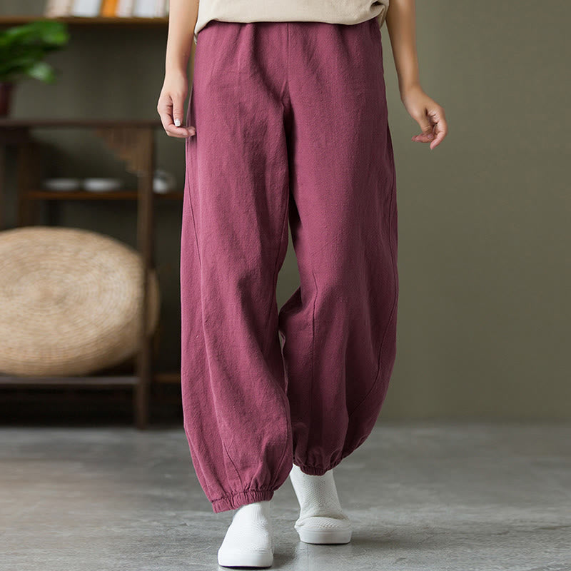 Pantalon uni en lin et coton ramie avec poches Buddha Stones - image 54