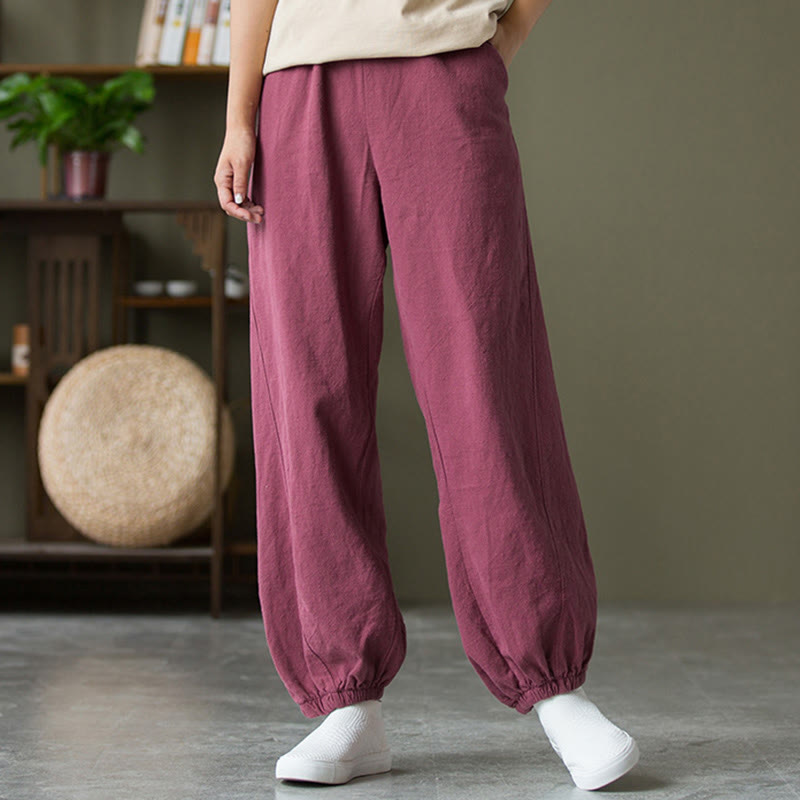 Pantalon uni en lin et coton ramie avec poches Buddha Stones - image 52