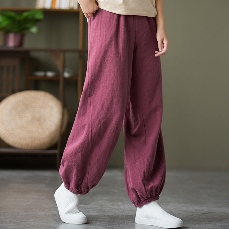 Pantalon uni en lin et coton ramie avec poches Buddha Stones - image 52