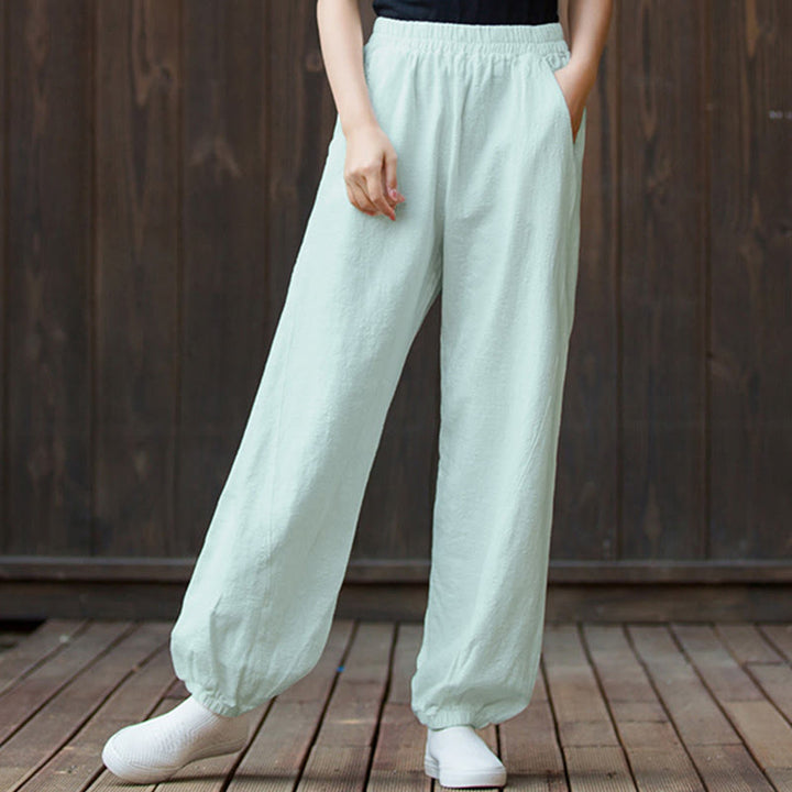 Pantalon uni en lin et coton ramie avec poches Buddha Stones - image 62