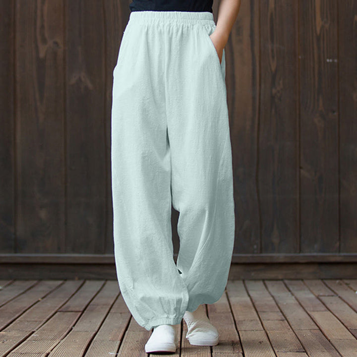 Pantalon uni en lin et coton ramie avec poches Buddha Stones - image 60