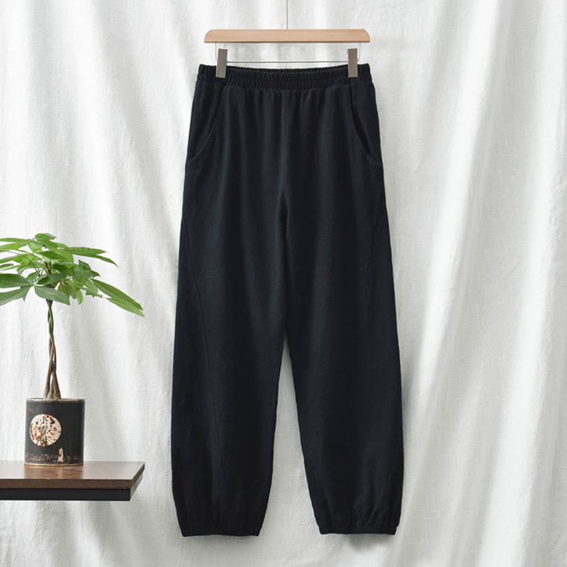Pantalon pour femme en lin et coton ramie uni couleur Buddha Stones avec poches - image 45