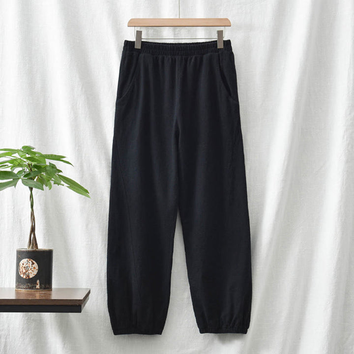 Pantalon pour femme en lin et coton ramie uni couleur Buddha Stones avec poches - image 45