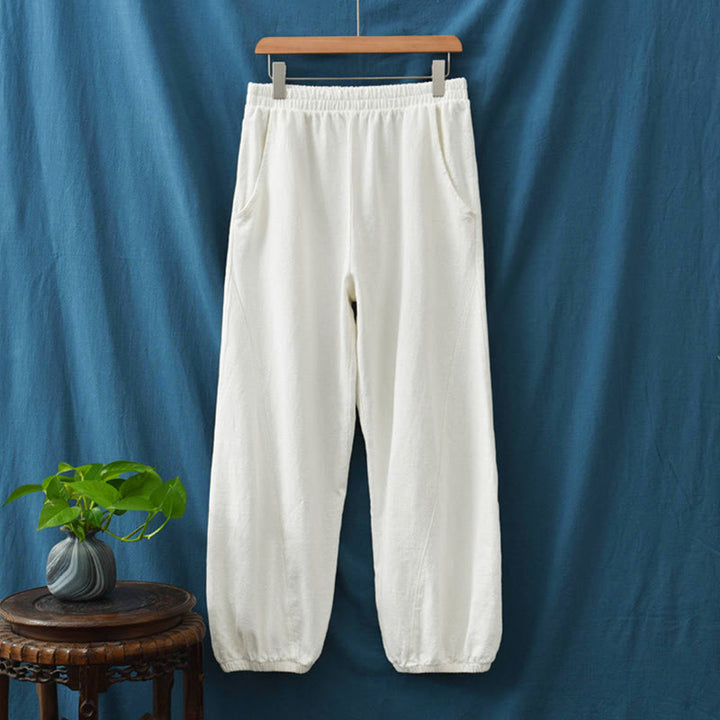Pantalon pour femme en lin et coton ramie uni couleur Buddha Stones avec poches - image 38