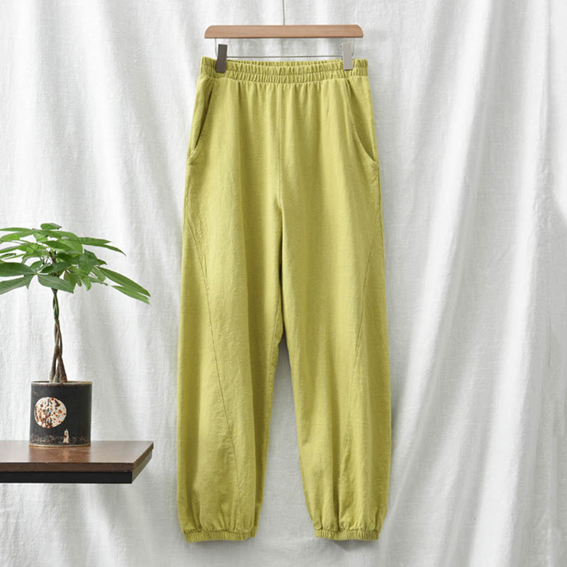 Pantalon uni en lin et coton ramie avec poches Buddha Stones - image 22