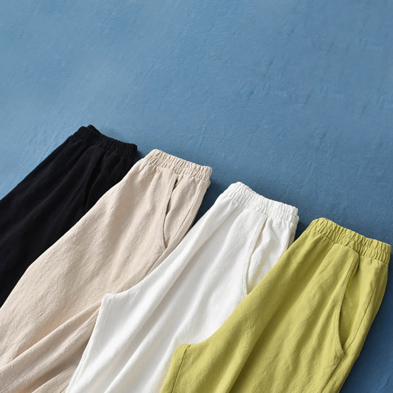 Pantalon uni en lin et coton ramie avec poches Buddha Stones - image 15