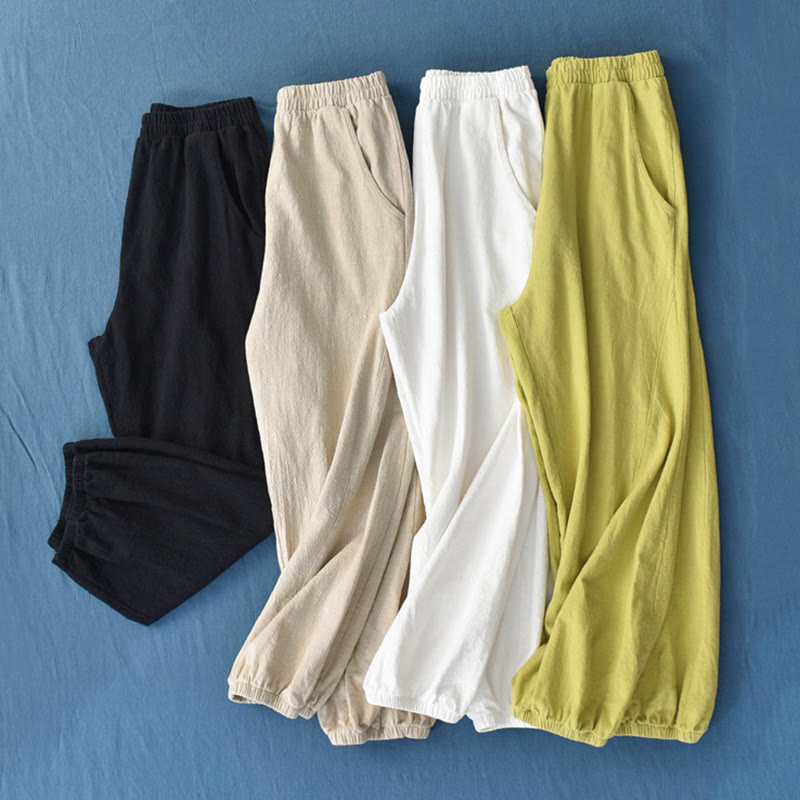 Pantalon uni en lin et coton ramie avec poches Buddha Stones - image 1