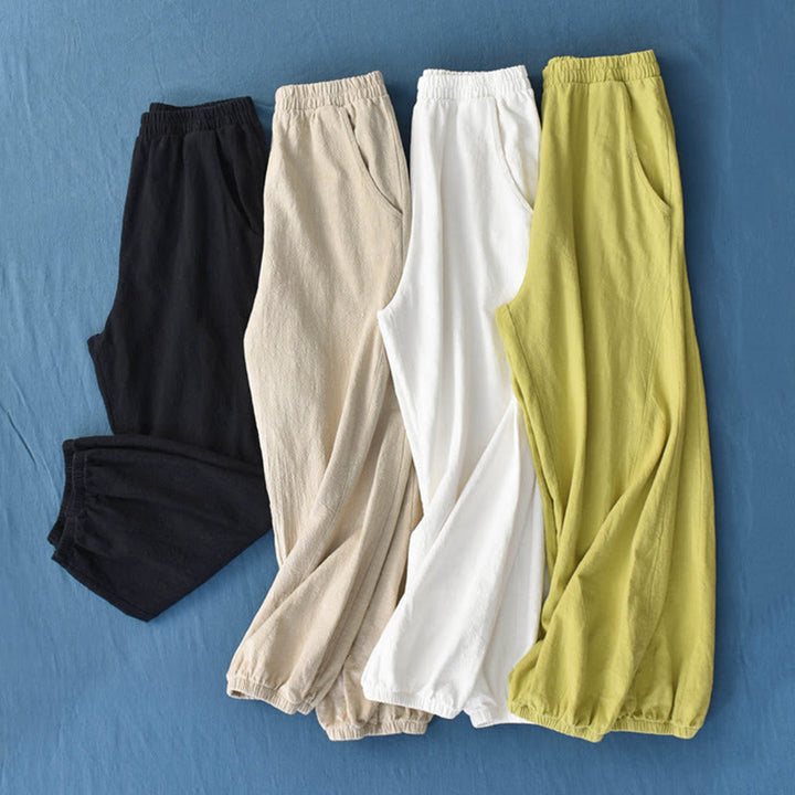 Pantalon uni en lin et coton ramie avec poches Buddha Stones - image 1