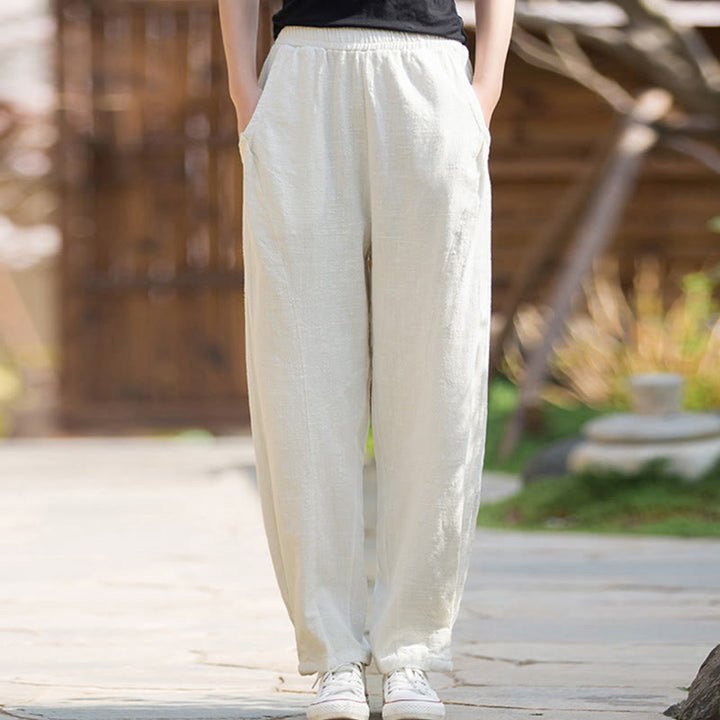 Pantalon de yoga décontracté en lin et coton ramie Buddha Stones avec poches - Lin - US4，UK/AU8，EU36 (L) - image 24